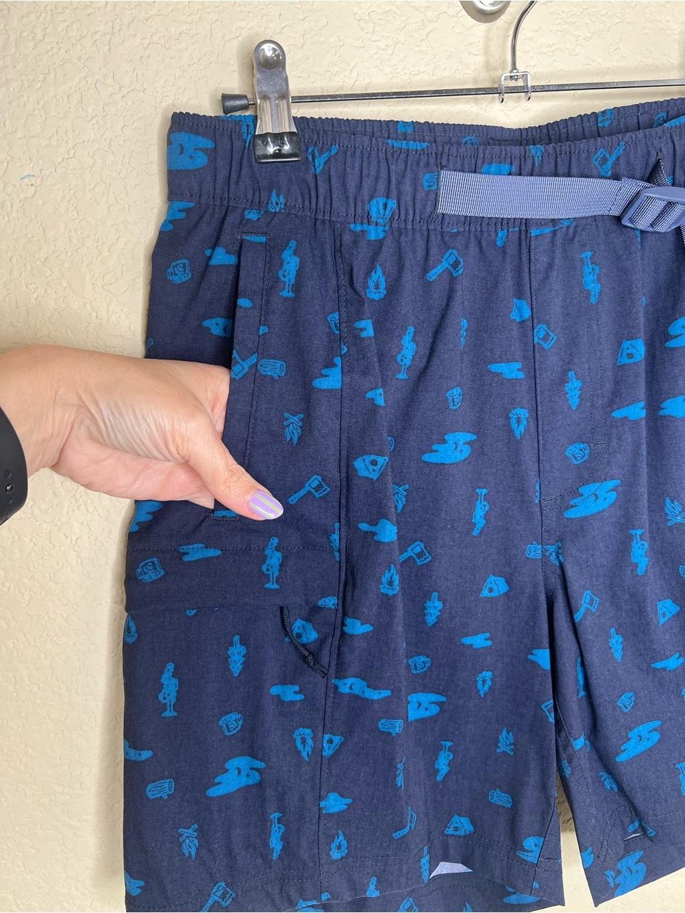 The North Face Class V Belted Shorts FlashDry Camp Print Blue NWT Size Small - Picture 7 of 13
